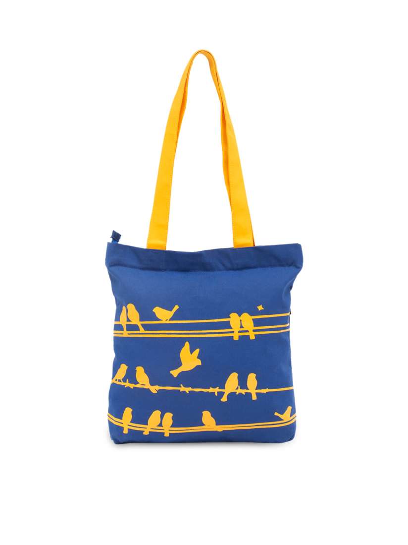 Buy HAQEEBA Blue Yellow Printed Tote Bag Handbags for Women 1765503 Myntra