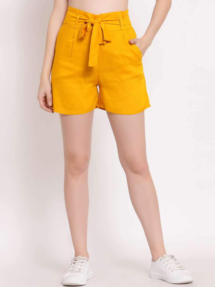 Buy PATRORNA Women Mustard Yellow High Rise Antimicrobial Shorts With Belt Shorts for Women 17656844 Myntra