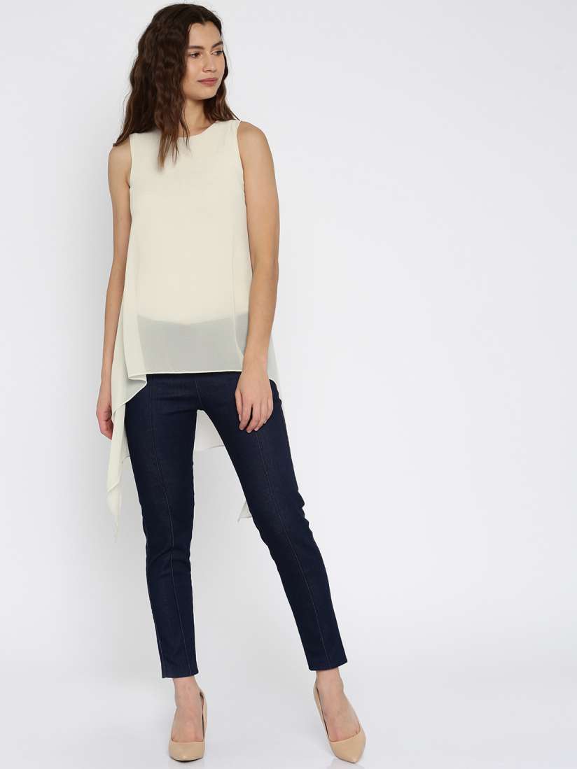 Buy AND Women Off White High Low Sheer Top Tops for Women 1766028 Myntra