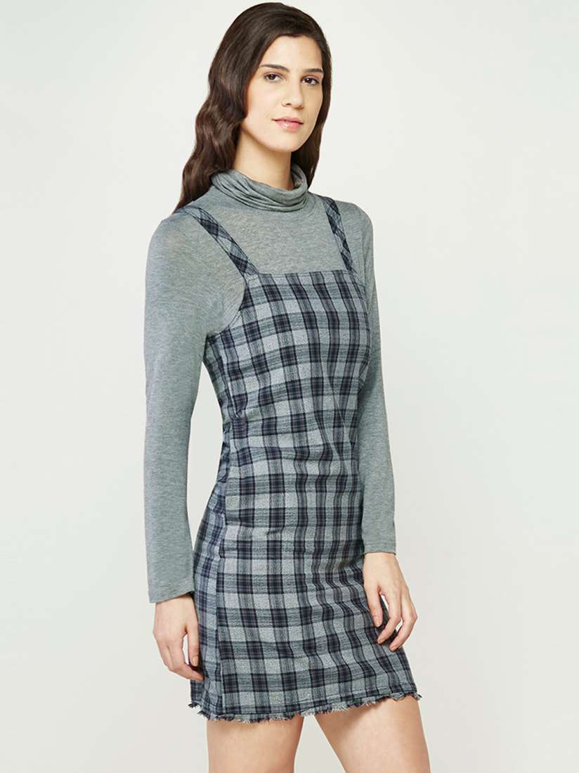 Buy AND Women Grey Black Checked Dungaree Dress Dresses for Women 1766119 Myntra