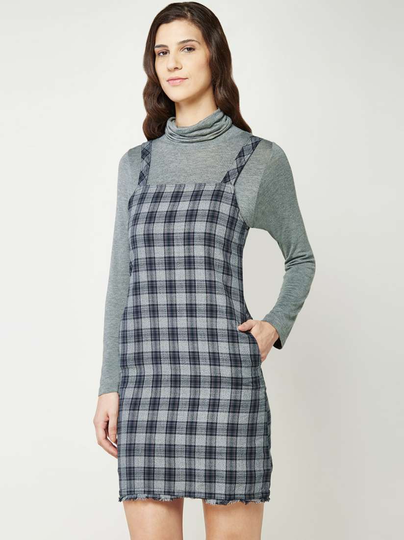 Buy AND Women Grey Black Checked Dungaree Dress Dresses for Women 1766119 Myntra