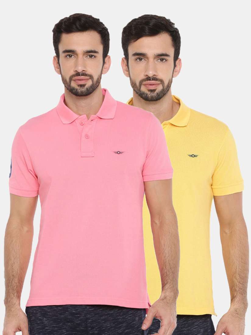Buy Force NXT Men Pack Of 2 Pink Yellow Polo Collar Cotton T shirt Tshirts for Men 17673944 Myntra