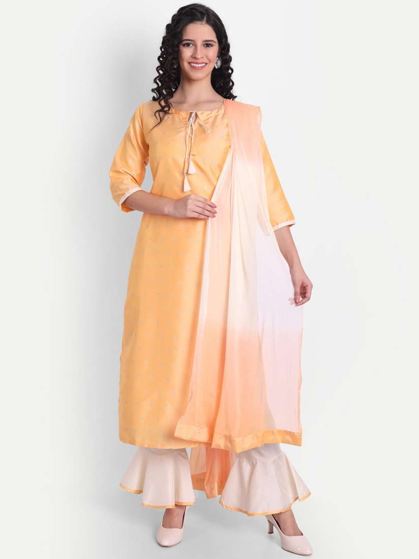 Buy V TRADITION Women Peach Coloured Layered Kurti with Trousers With Dupatta Kurta Sets for Women 17679116 Myntra