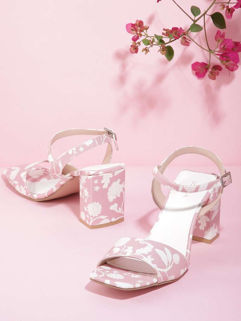 Buy CORSICA Women Peach Coloured White Floral Print Block Heels Heels for Women 17679278 Myntra