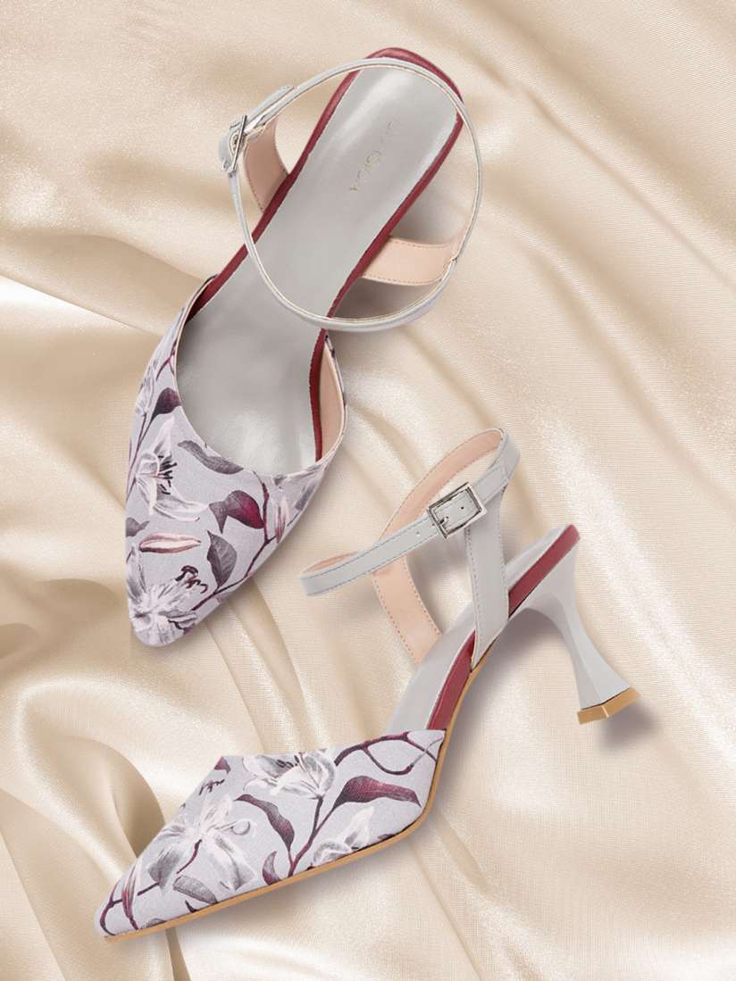 Burgundy floral heels on sale