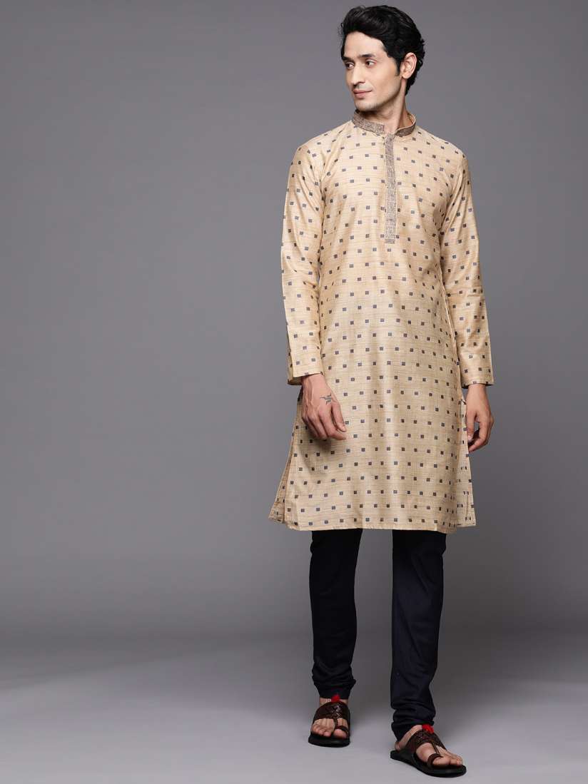 Buy Manu Men Cream Coloured Thread Work Kurta with Churidar Kurta Sets for Men 17681520 Myntra