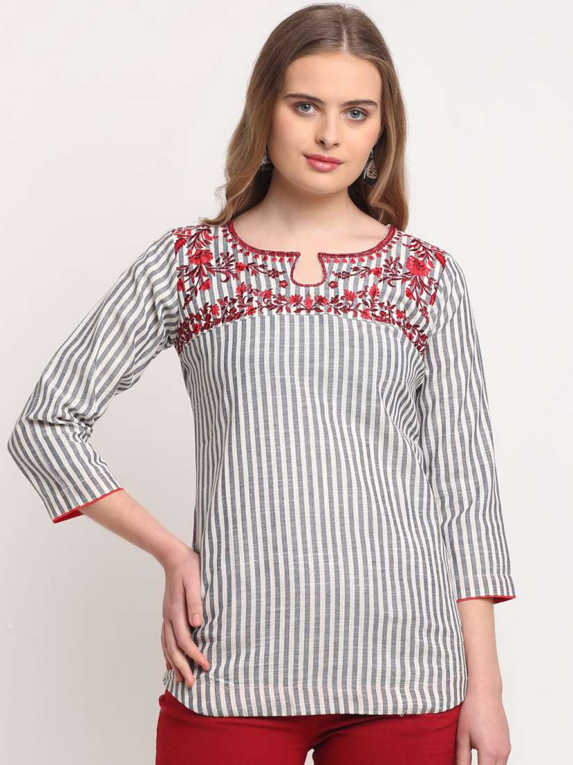 Buy Lovely Lady White Blue Embroidered Pure Cotton Thread Work Kurti Kurtis for Women 17687180 Myntra