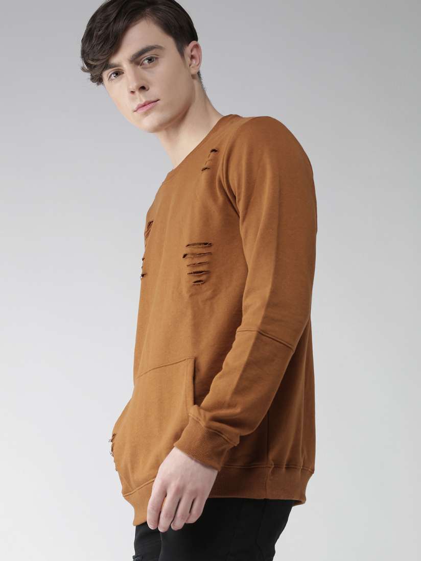 Buy FOREVER 21 Mustard Brown Distressed Sweatshirt Sweatshirts for Men 1769341 Myntra