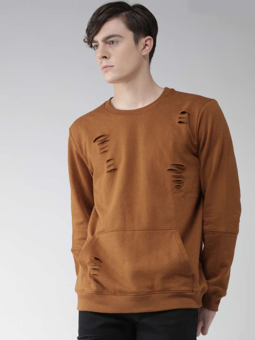 Buy FOREVER 21 Mustard Brown Distressed Sweatshirt Sweatshirts for Men 1769341 Myntra