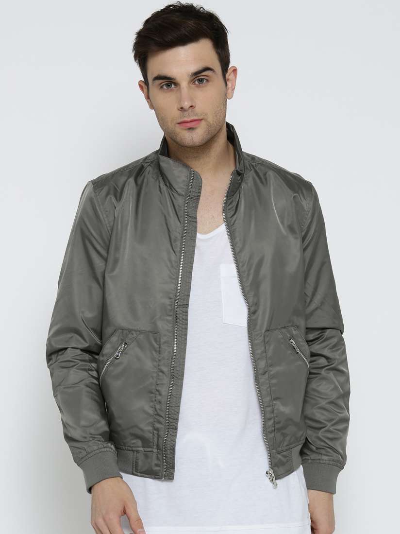 Buy FOREVER 21 Men Grey Solid Bomber Jacket Jackets for Men 1769346 Myntra