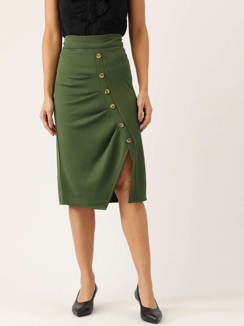 Buy Antheaa Women Green Solid Button Down Pleated Fit Pencil Skirt Skirts for Women 17694114 Myntra