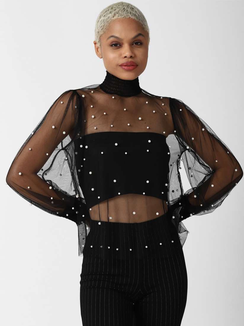 Buy FOREVER 21 Black Embellished Sheer Net Top Tops for Women 17696948 Myntra