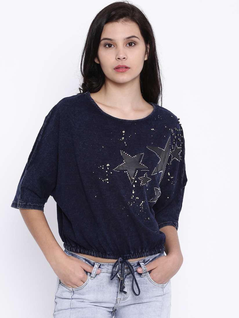 Buy Deal Jeans Women Navy Blue Printed Top Tops for Women 1769792 Myntra