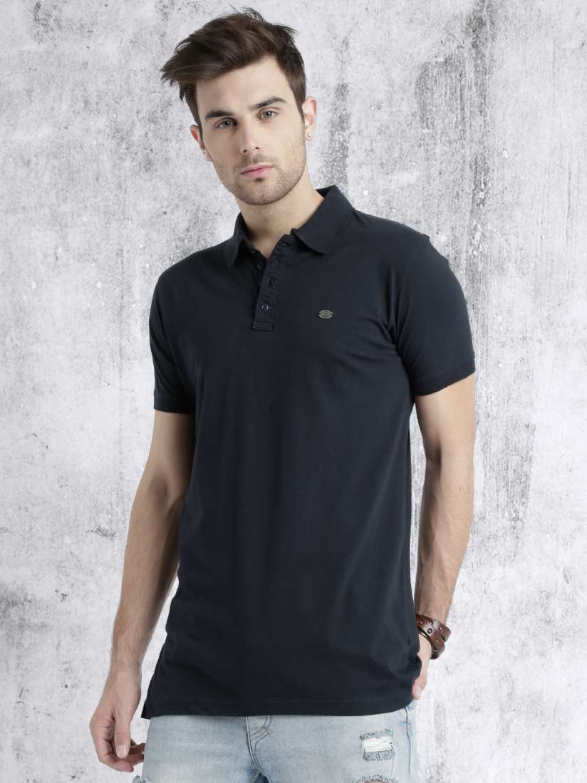 Buy Roadster Men Navy Blue Solid Longline Polo Collar Pure Cotton T shirt with Side Zipper Details Tshirts for Men 1770942 Myntra