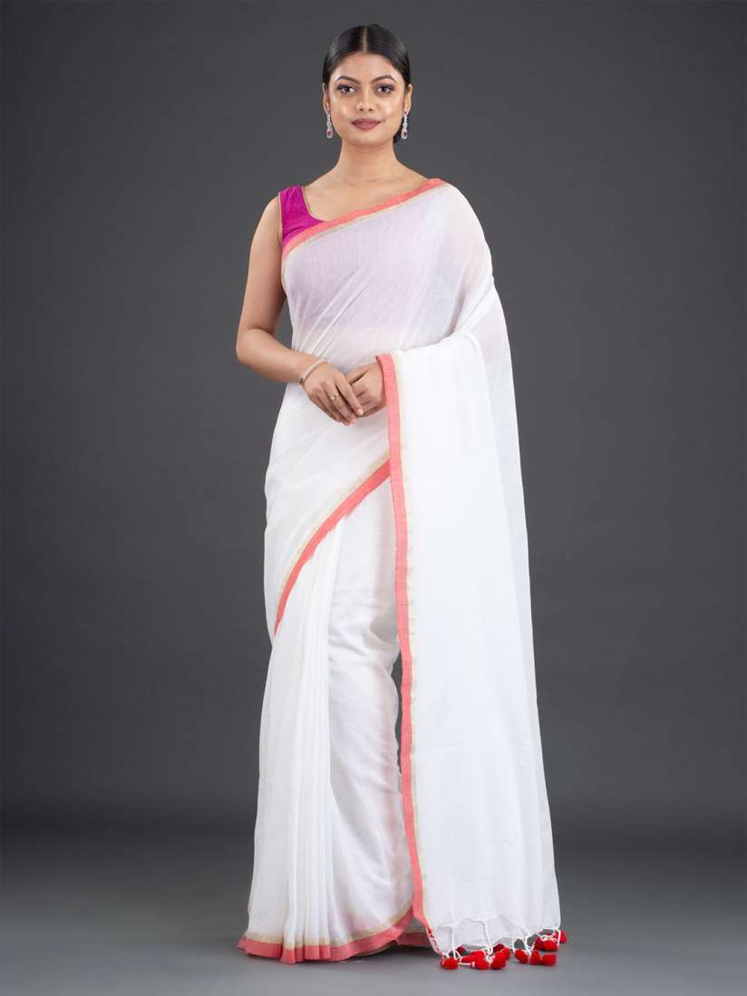 Buy Arhi White Red Pure Cotton Saree Sarees for Women 17710394 Myntra