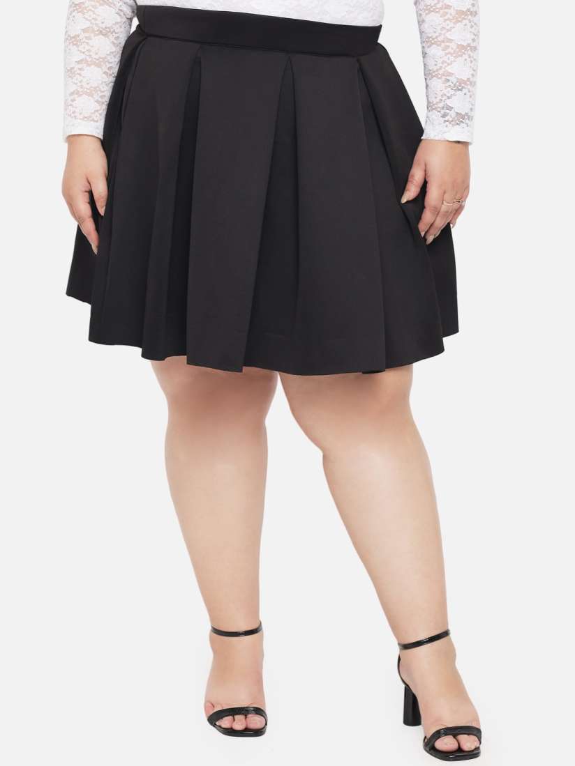 Buy wild U Plus Size Women Black Box Pleated Flared Mini Length Skirt Skirts for Women 17710846 Myntra