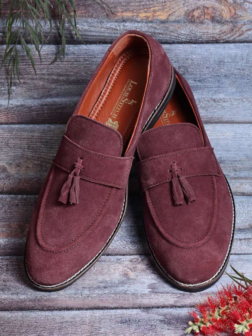 Buy LOUIS STITCH Men Burgundy Suede Leather Lightweight Tassel Loafers Casual Shoes for Men 17713468 Myntra