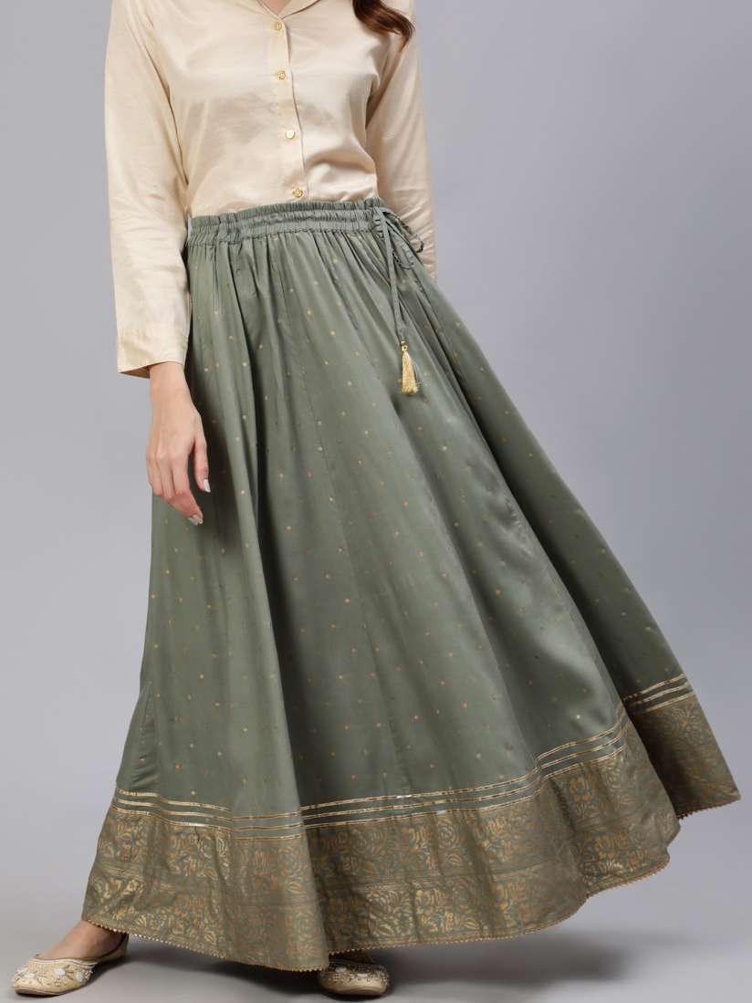 Buy Jaipur Kurti Women Grey Gold Colored Printed Flared Maxi Skirt Skirts for Women 17719748 Myntra