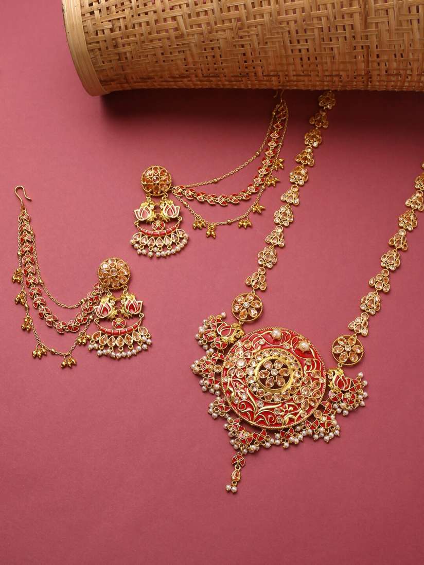 Buy Voylla Gold Plated Apsara Bridal Enamelled with Pearl Circular Motif Jewellery Set Jewellery Set for Women 17724950 Myntra