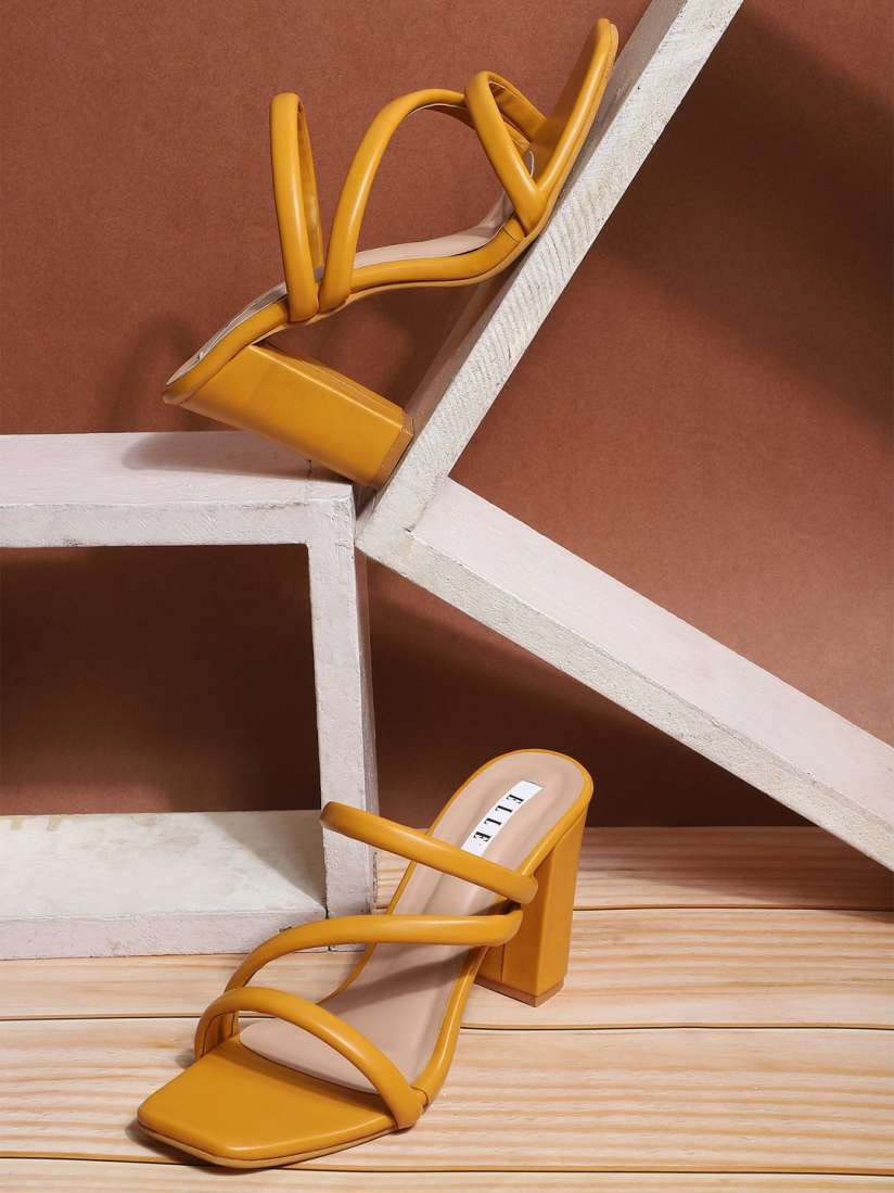 Mustard color block heels clearance