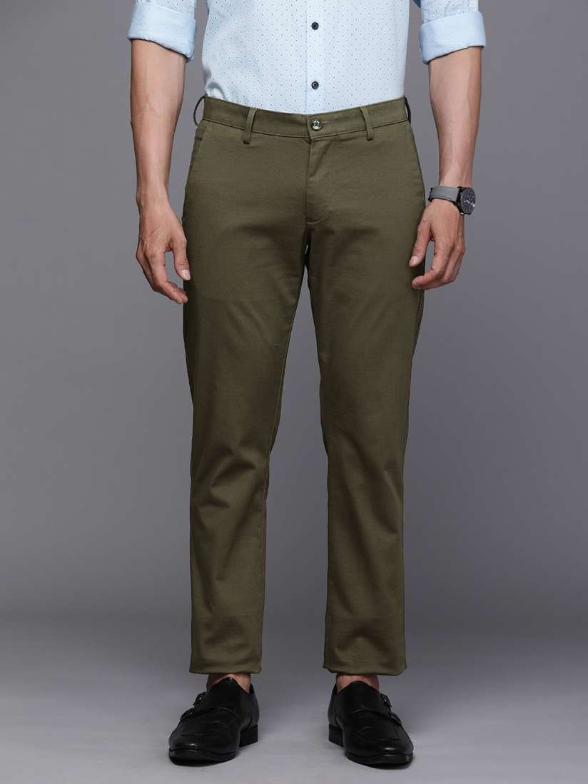 Buy Allen Solly Men Olive Green Striped Slim Fit Semiformal Trousers Trousers for Men 17730456 Myntra