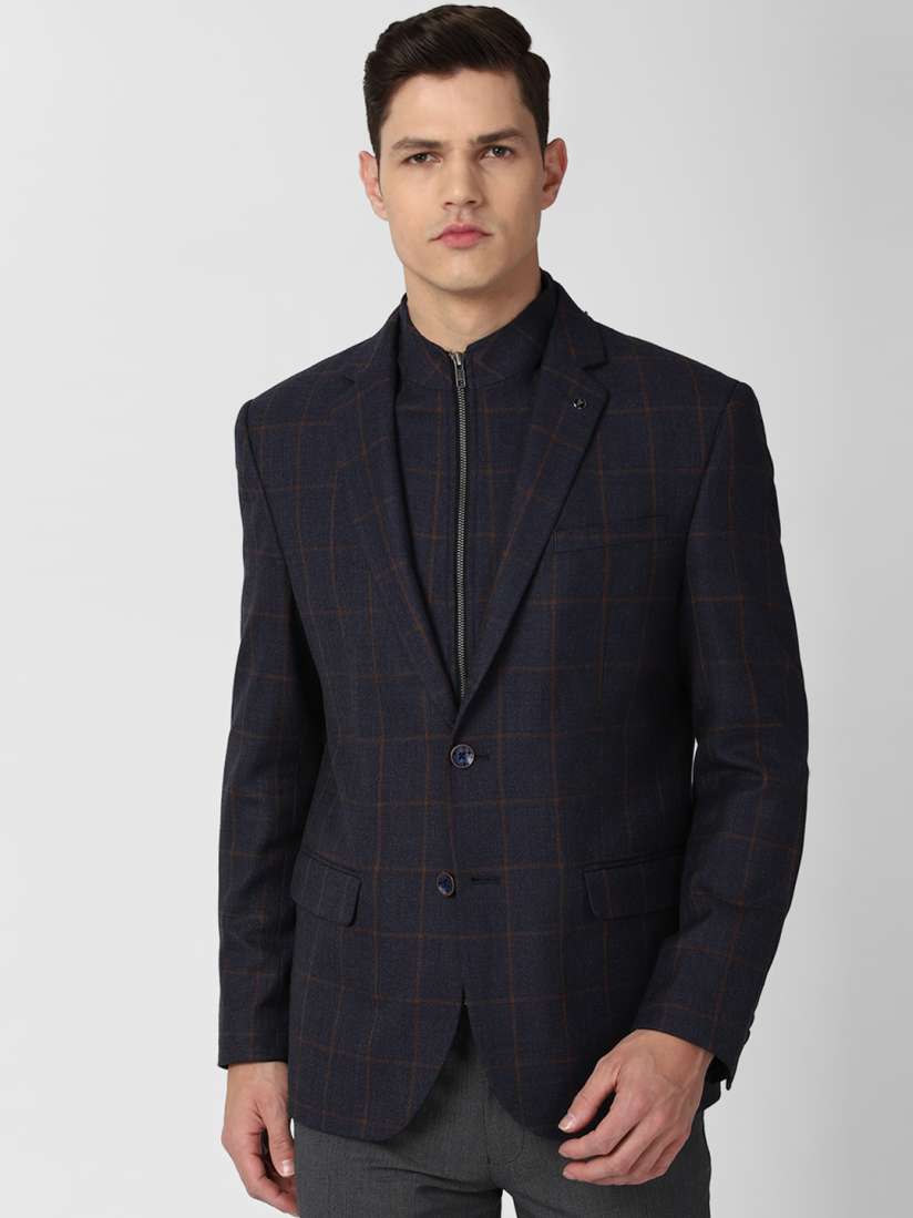 Buy Van Heusen Men Navy Blue Checked Single Breasted Slim Fit Formal Blazer Blazers for Men 17731362 Myntra