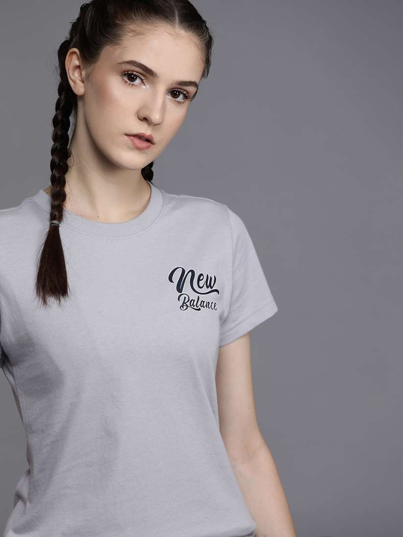 Buy New Balance Women Grey Brand Logo Printed T shirt Tshirts for Women 17731642 Myntra
