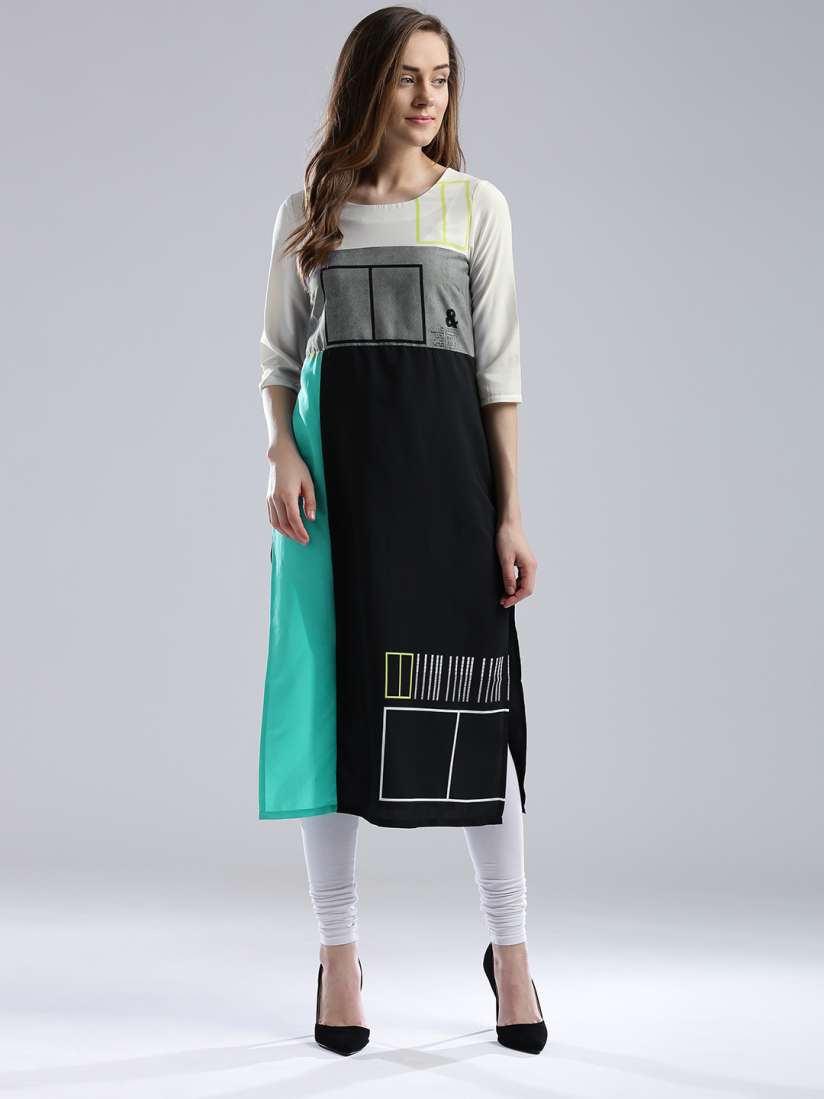 Buy W Women Black Printed Straight Kurta Kurtas for Women 1773172 Myntra