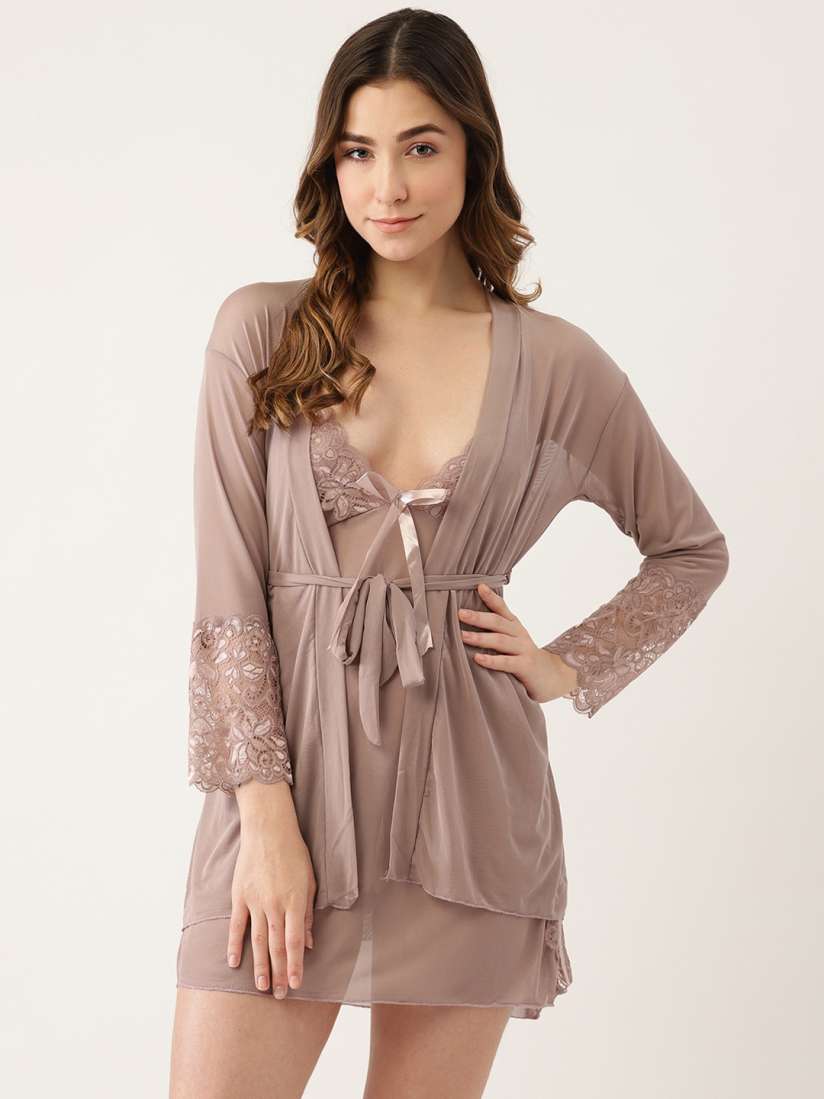 Buy Ms Lingies Women Brown Self Design Baby Doll Comes with a Robe Baby Dolls for Women 17738750 Myntra