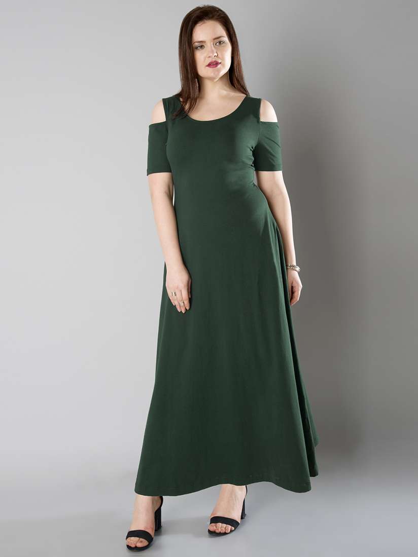 Buy FabAlley Curve Plus Size Women Green Solid Cold Shoulder Maxi Dress Dresses for Women 1773924 Myntra