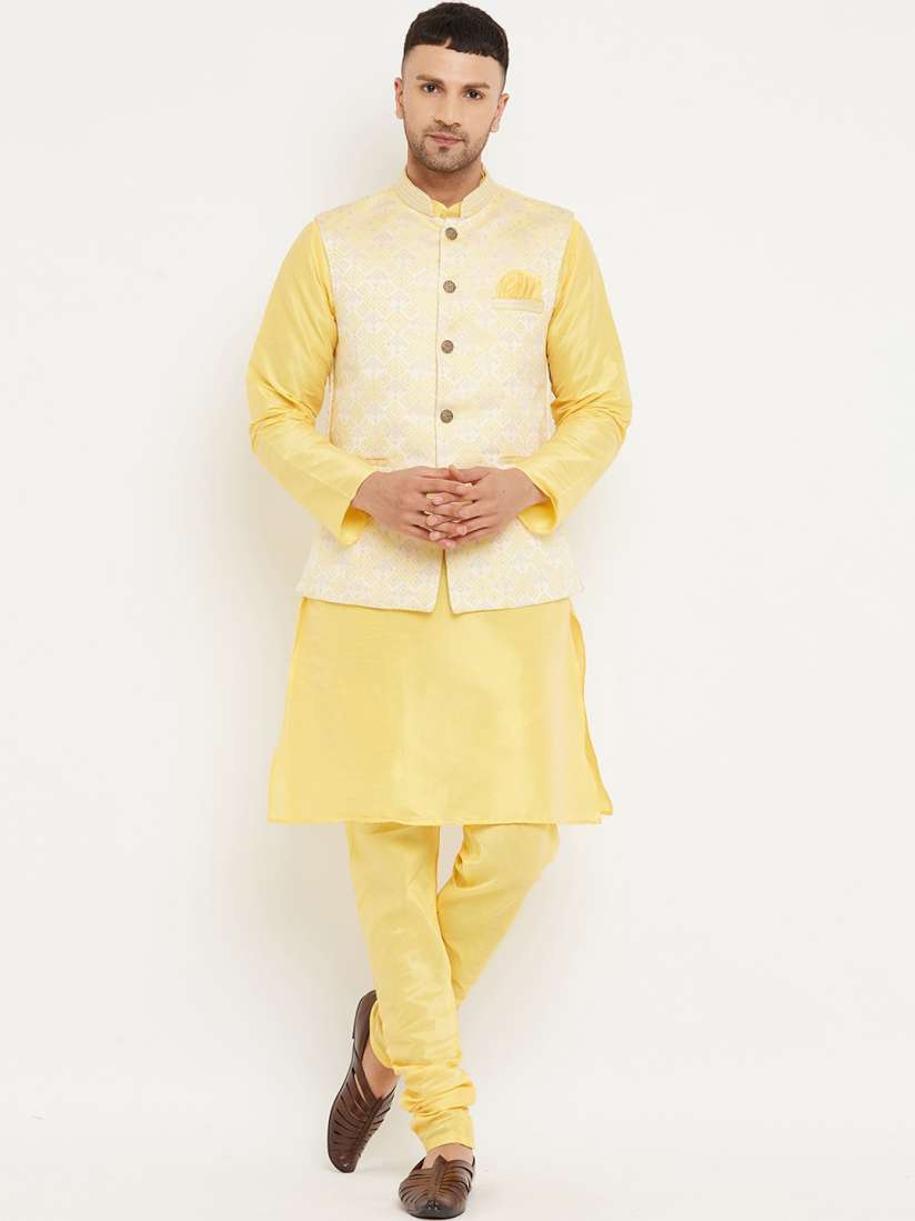Nehru jacket on yellow kurta store