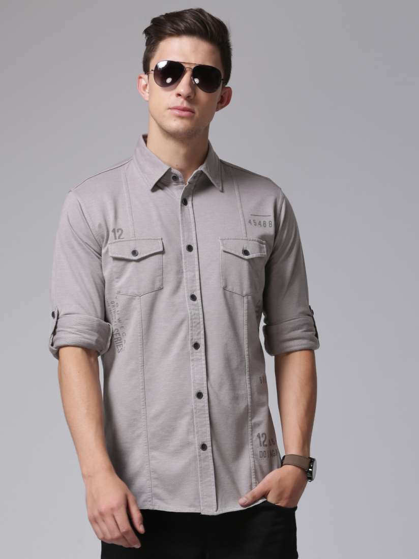 Buy YWC by Yuvraj Singh Men Grey Knitted Solid Casual Shirt Shirts for Men 1774290 Myntra