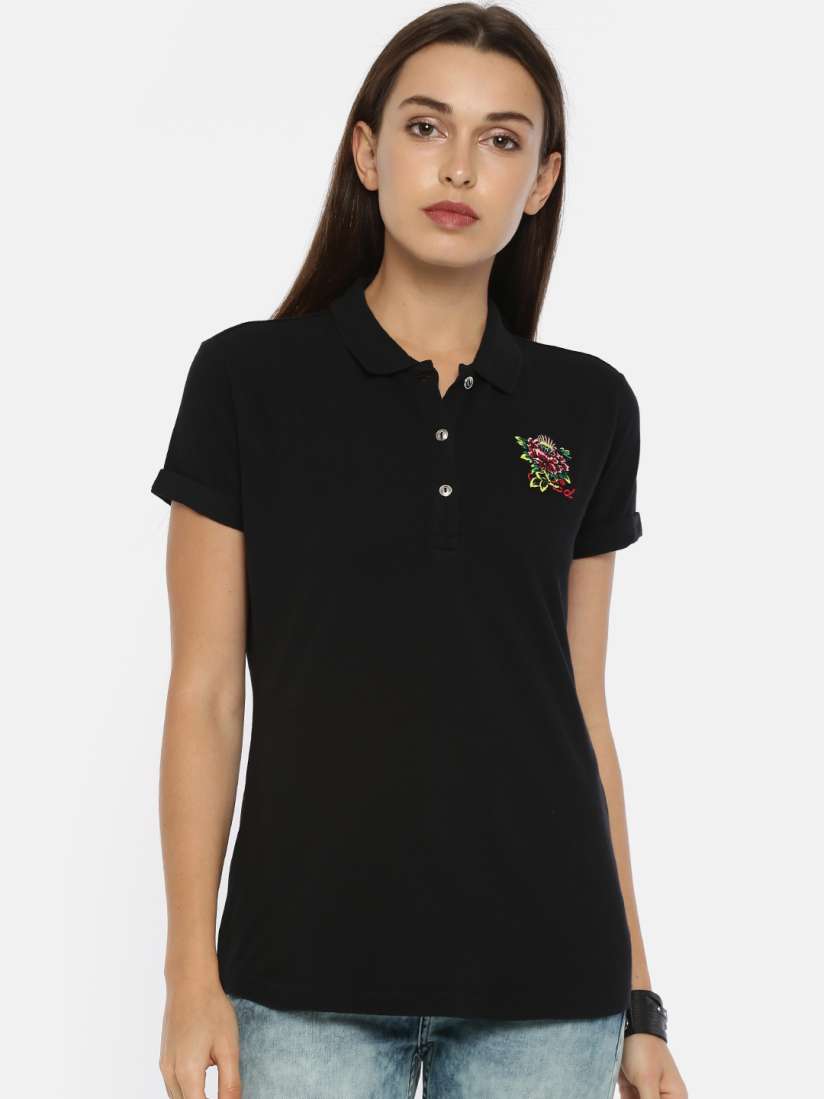 Buy Ed Hardy Women Black Solid Polo T shirt Tshirts for Women 1774375 Myntra