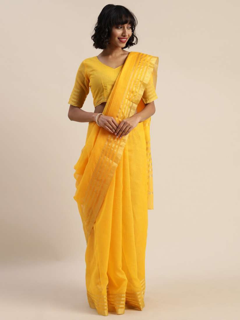 Buy SAADHVI Yellow Zari Pure Cotton Saree Sarees for Women 17746154 Myntra