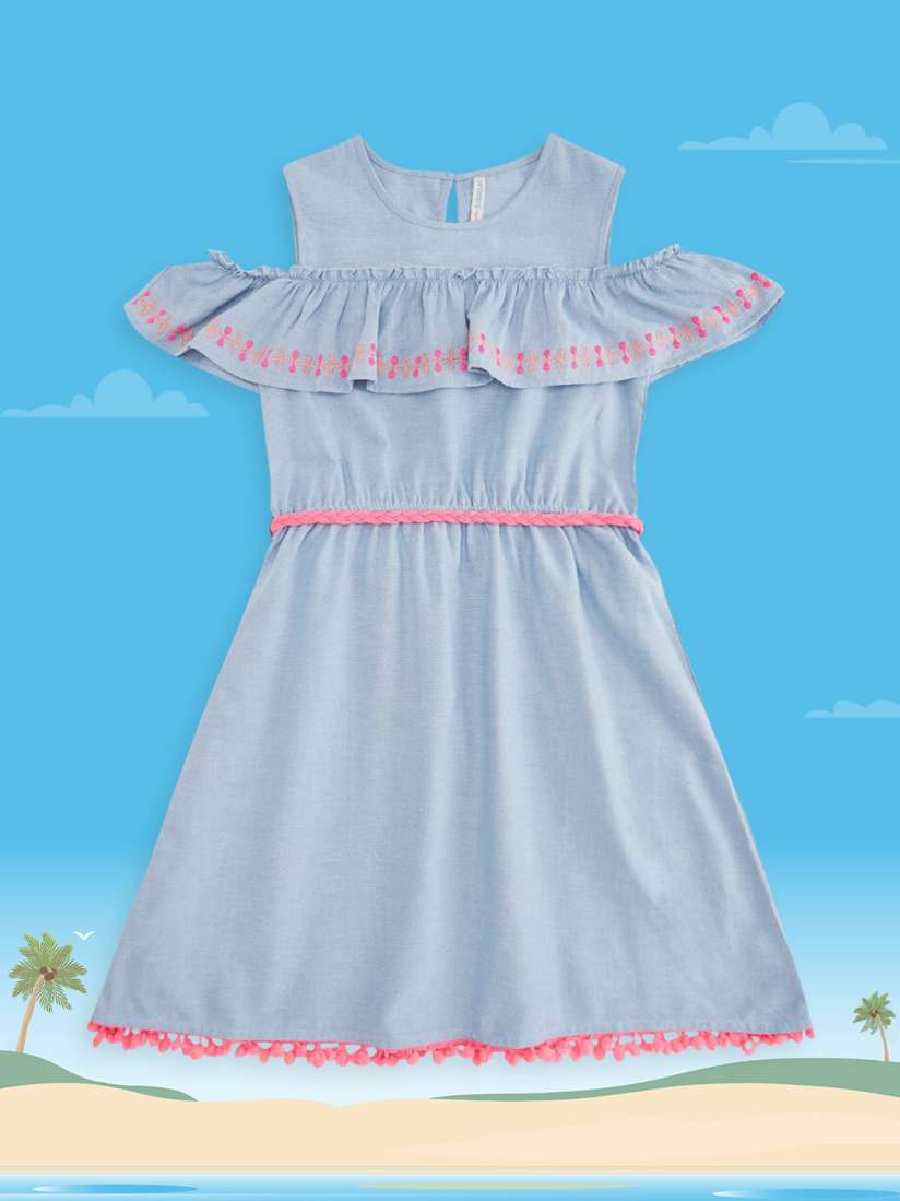 Buy Pantaloons Junior Girls Blue Fit Flare Denim Dress Dresses for Girls 17752996 Myntra
