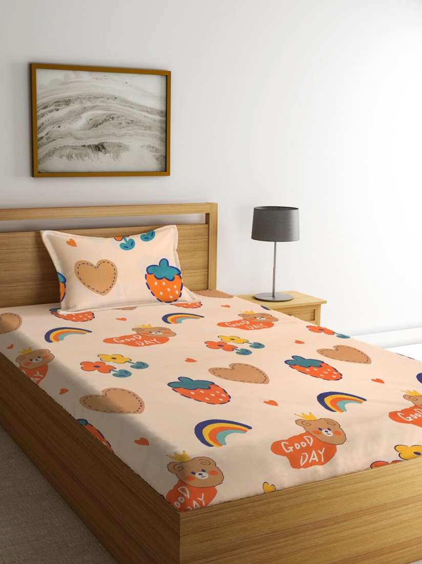 Cartoon print cotton single bed sheet discount