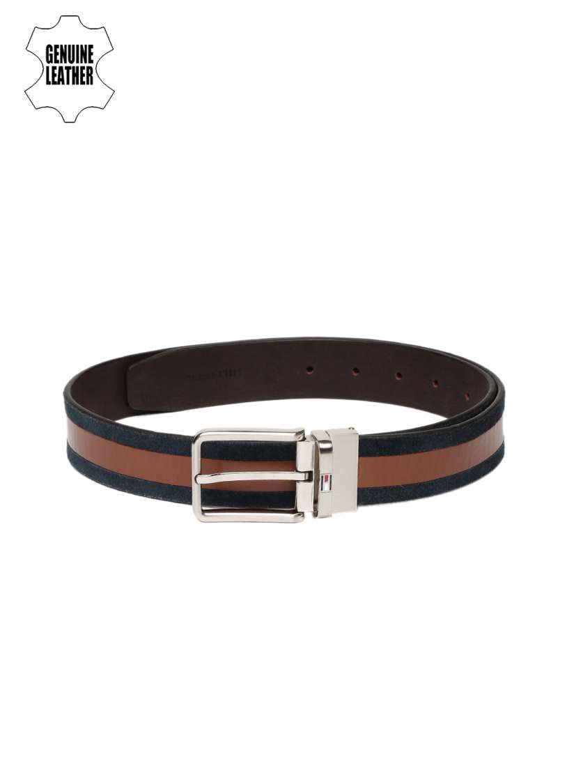 Buy Tommy Hilfiger Men Navy Brown Striped Genuine Leather Belt Belts for Men 1775508 Myntra