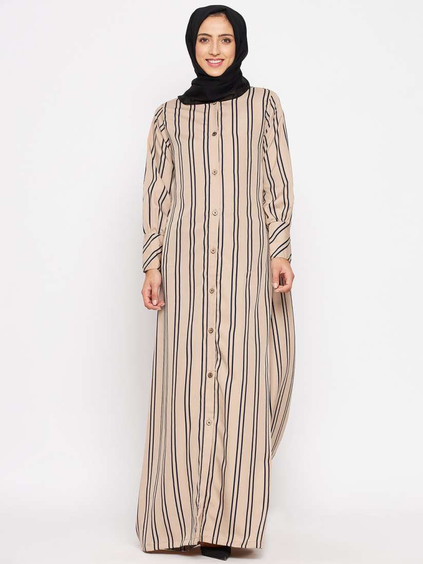 Buy NABIA Women Cream Black Striped Abaya Burqa With Georgette Scarf Burqas for Women 17756716 Myntra