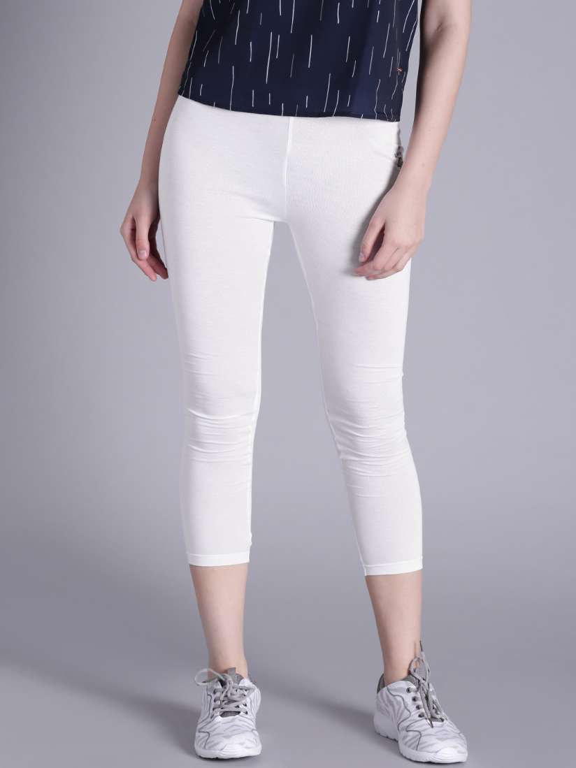 White cut off leggings online