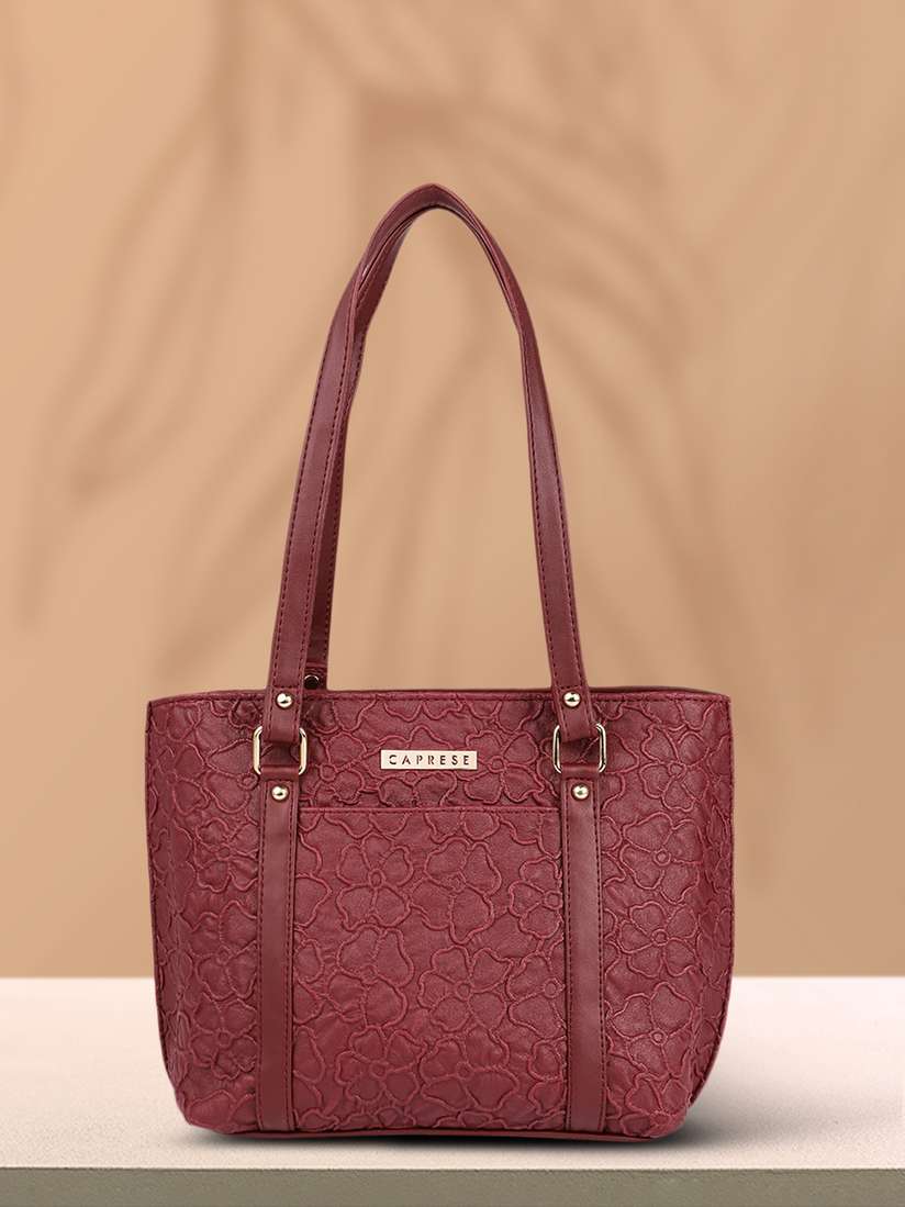 Buy Caprese Burgundy Floral Textured Leather Structured Shoulder