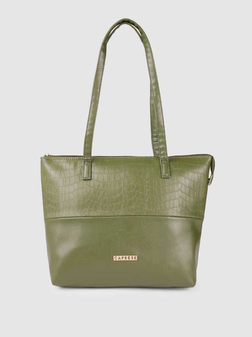 Buy Caprese Olive Green Animal Textured Leather Structured