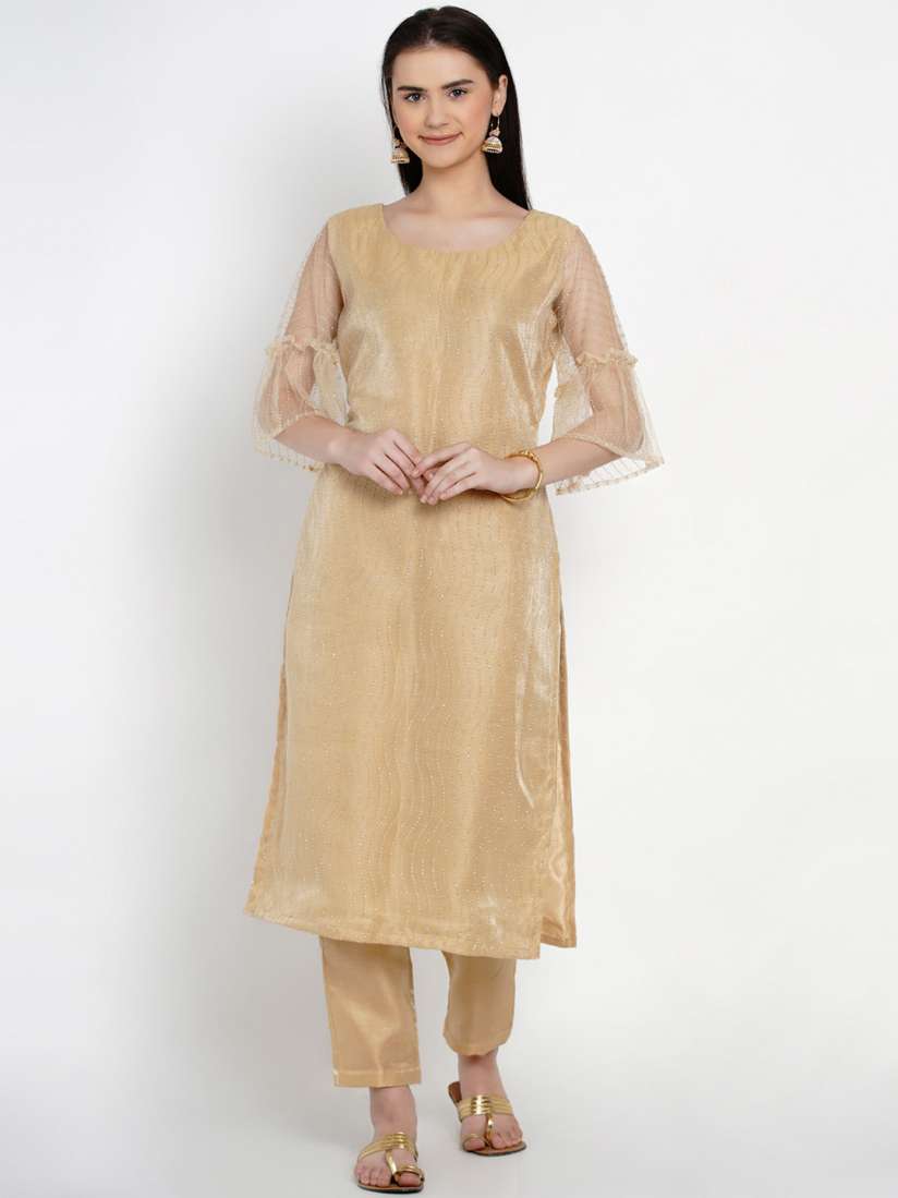 Buy Women Republic Women Gold Toned Layered Kurti with Trousers Kurta Sets for Women 17769262 Myntra