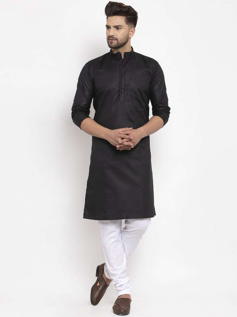 Buy Kaifoo Men Black Solid Mandarin Neck Straight Kurta with Churidar Kurta Sets for Men 17772780 Myntra