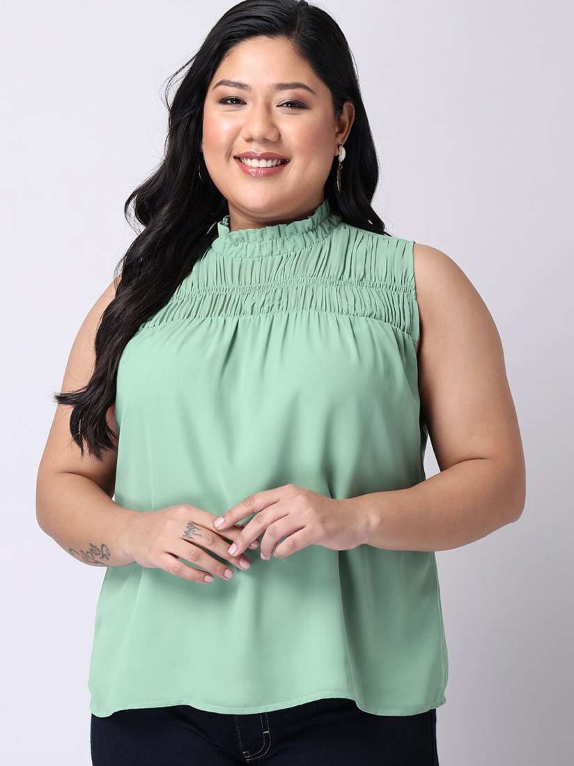 Buy FabAlley Curve Plus Size Green Georgette Top Tops for Women 17775250 Myntra