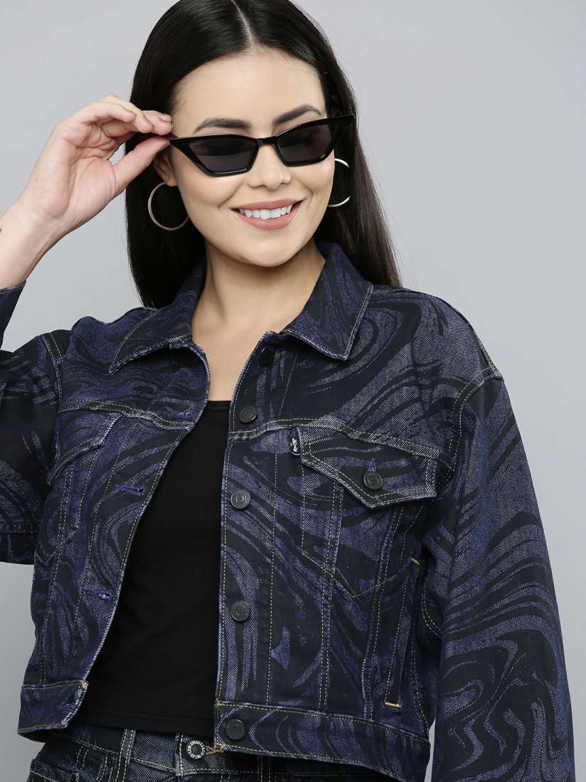 Buy Levi s X Deepika Padukone Women Blue Abstract Printed Crop Denim Jacket Jackets for Women 17778214 Myntra