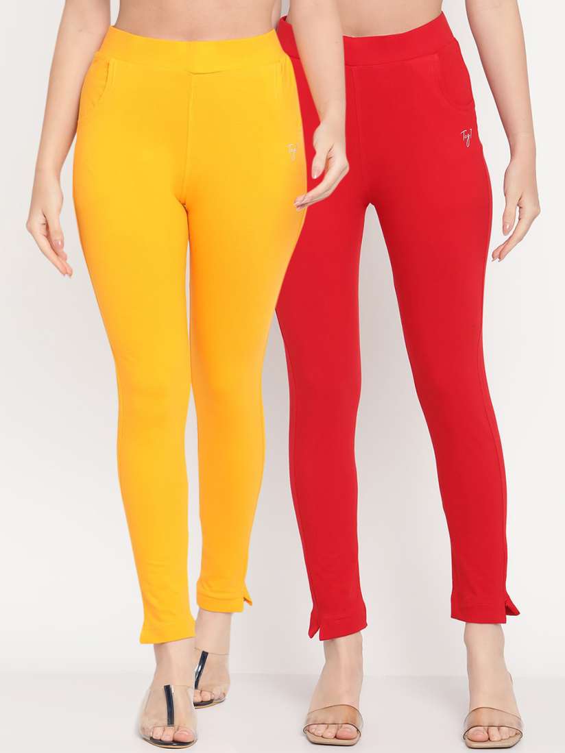 Buy TAG 7 Women Pack of 2 Yellow Red Solid Kurti Pants Leggings for Women 17782280 Myntra