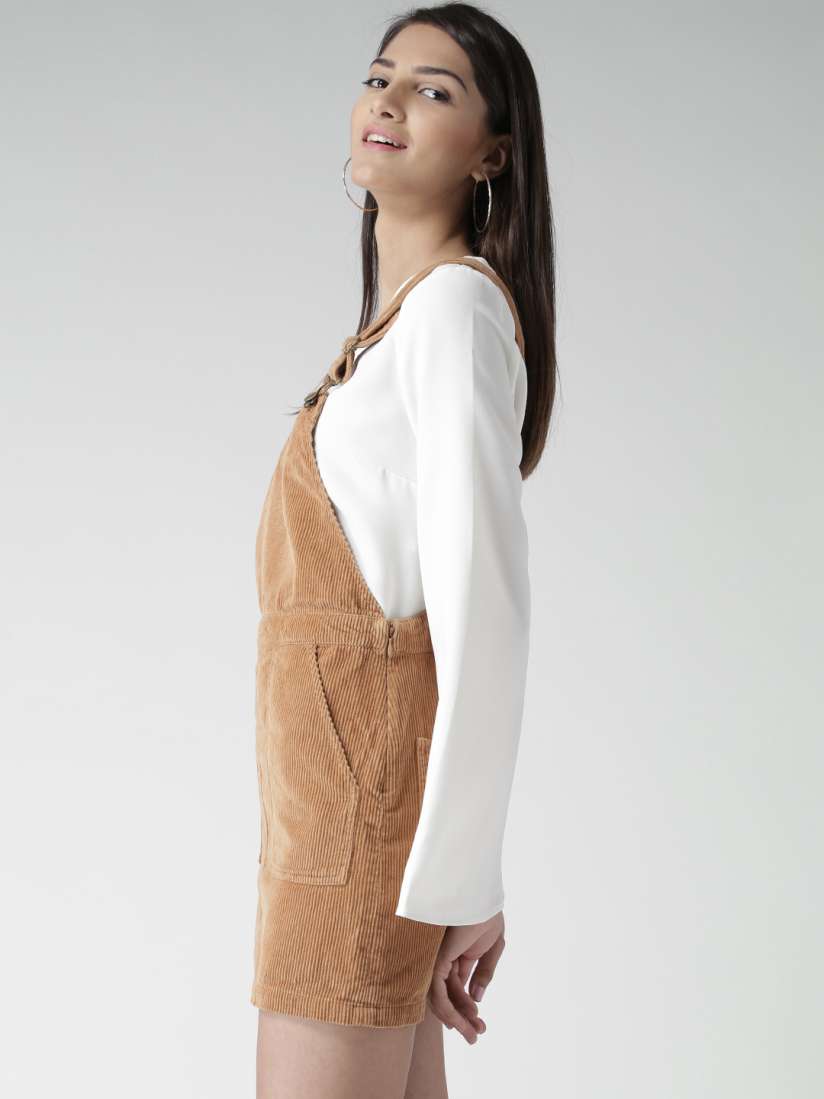 Buy FOREVER 21 Women Mustard Brown Solid Corduroy Dungaree Dress Dresses for Women 1778230 Myntra