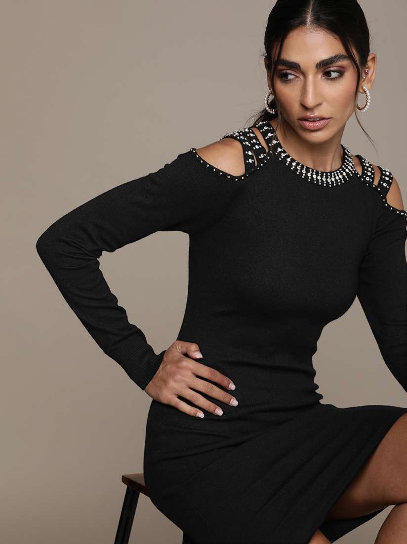 Black studded bodycon dress online