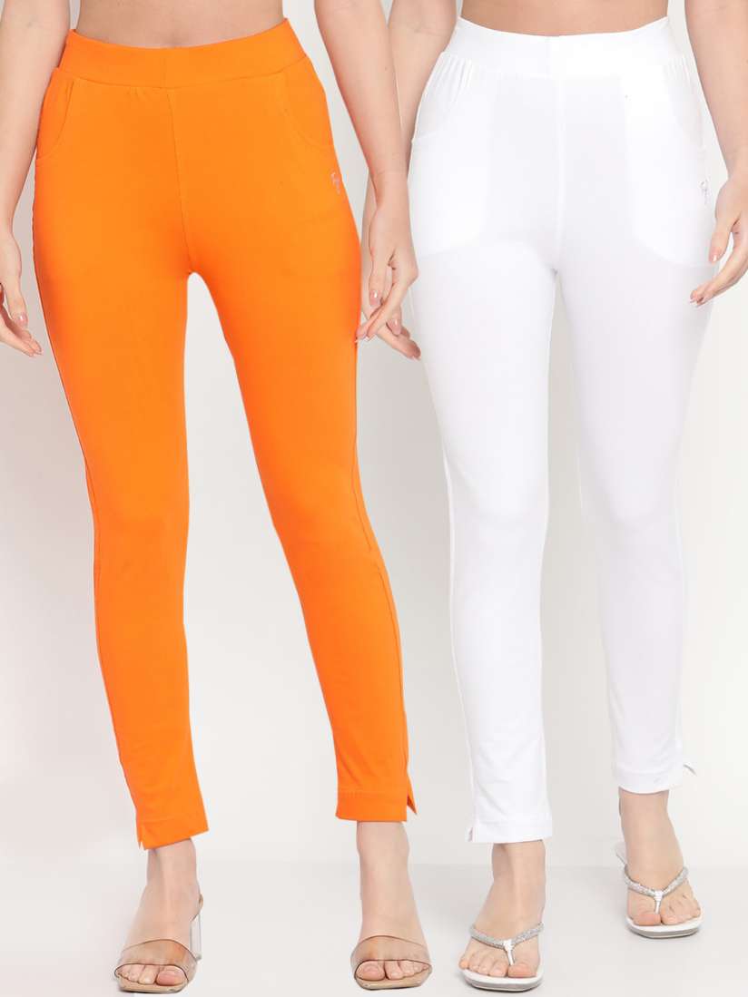 White kurti with orange leggings on sale