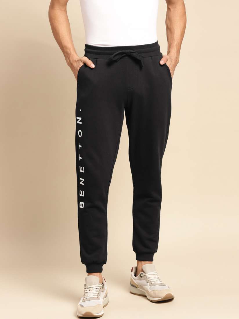 Buy United Colors of Benetton Men Black Pure Cotton Brand Logo Printed Joggers Track Pants for Men 17784216 Myntra